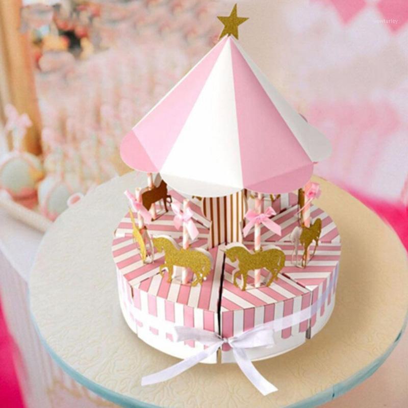 

Creative DIY Paper Carousel Gift box wedding favors souvenirs for guests party Baby Shower cake kids Gift decoration1