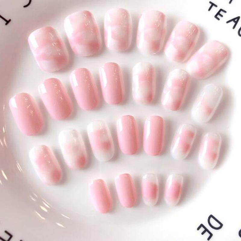 

24pcs Pink Floral False Nails Art Tips false nails with glue Nail Art Tips Flat Shape Full Cover Manicure Fake Nail, Black