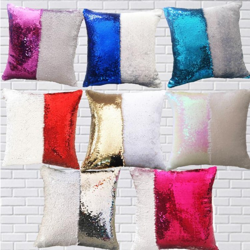 

12 colors Sequins Mermaid Pillow Case Cushion New sublimation magic sequins blank pillow cases hot transfer printing DIY personalized gift, As pic