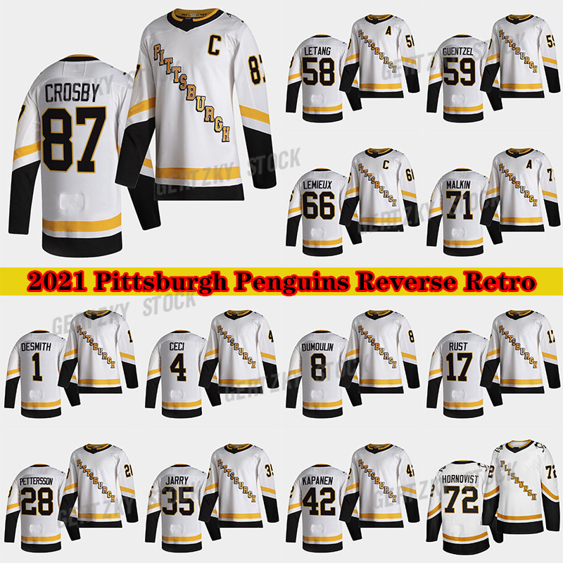 

Pittsburgh Penguins 2020-21 Reverse Retro Jersey 87 Sidney Crosby 66 Mario Lemieux 71 Evgeni Malkin 58 Letang 59 Guentzel Hockey Jerseys, White