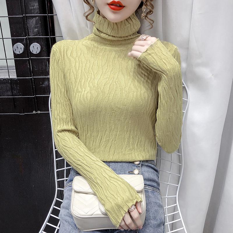 

Women High Collar Solid Color Slim Sweater Shirt Top Women 2020 Fashion Business Style Texture Long Sleeve Sweater Knitted Top, Black