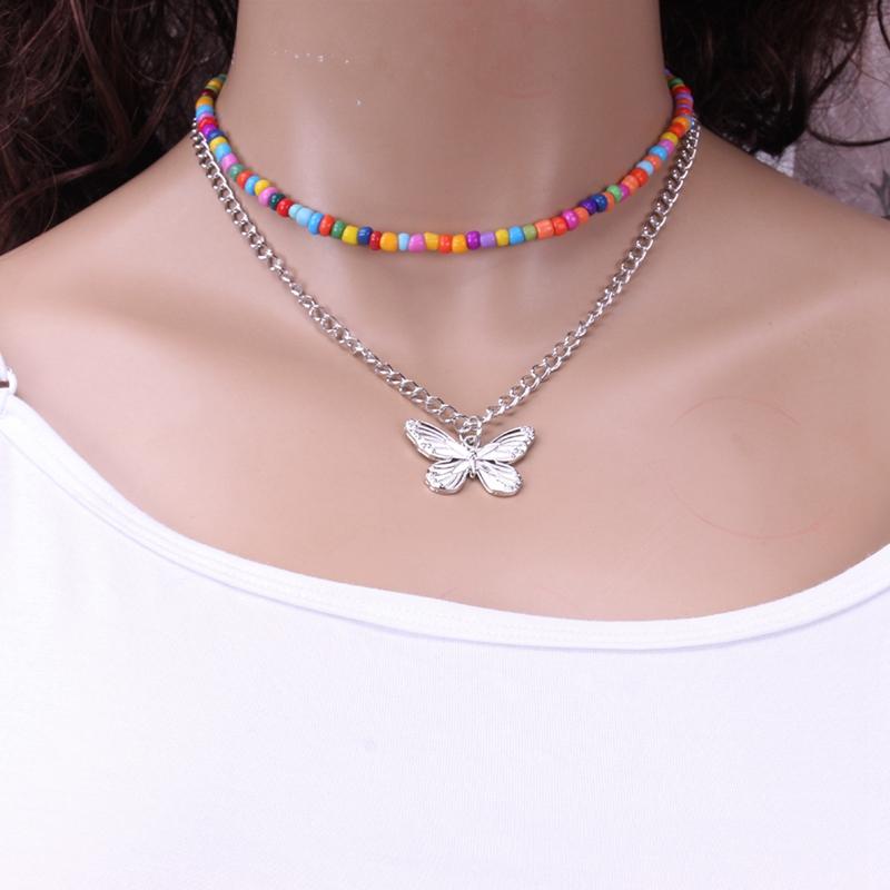 

2020 Boho Choker Set Fashion Butterfly Choker Beaded Chain Necklaces Pendants For Women Multi Layer Necklace Jewelry Collar