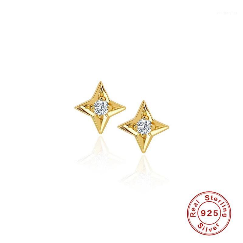 

Stud Aide 925 Sterling Silver Four Pointed Star Earrings For Women Cubic Zirconia Diamond Tiny Cartilage Ear Studs Jewelry, Golden;silver