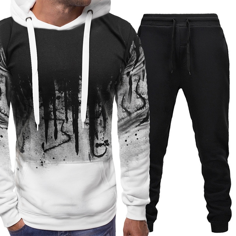 Casual Tracksuit Men Clothing Two Pieces Sets Hoodies And Long Pants Male Suit Sweatshirt Outfit Sportswear Autumn Hooded 201118