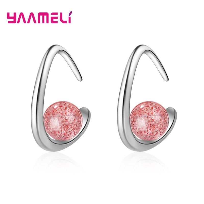 

Promotion Simple 925 Sterling Silver White/Pink Strawberry Crystal Bead Stud Earrings For Women Cute Delicate Jewelry Bijouterie