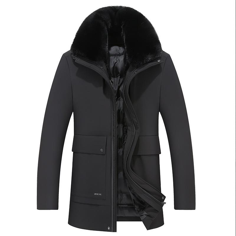 

Detachable bladder down cotton-padded jacket in the winter men long heavy hair get upset dad older big yards, Black