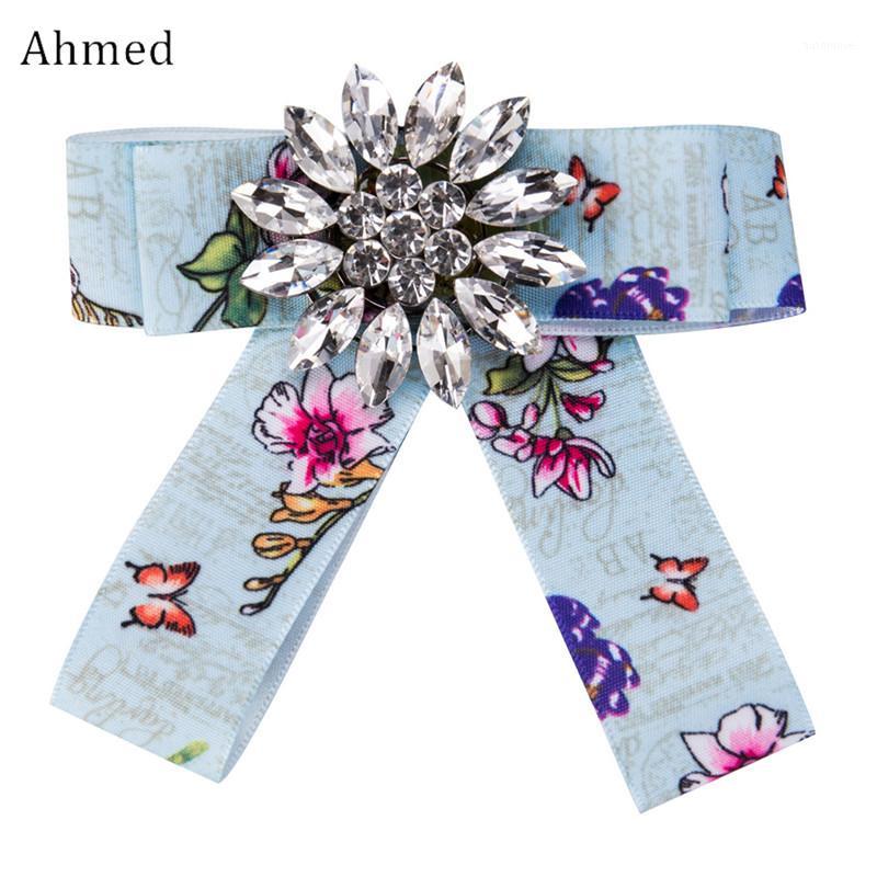 

Ahmed Luxury Rhinestone Flower Printed Canvas Bow Tie Brooches For Women Fashion Corsage Ornament Collar Jewelry Accessories1