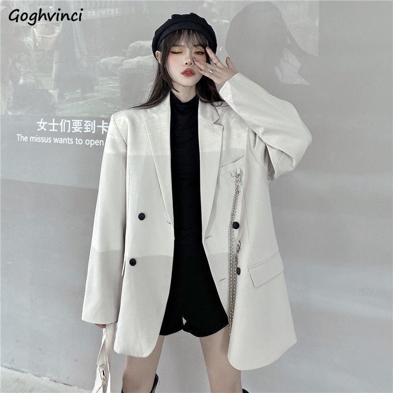 

Women Blazers Double Breasted Korean Style Casual Fashion Loose Suits Coat All-match Solid Ulzzang Chic Daily Notched Womens, Black