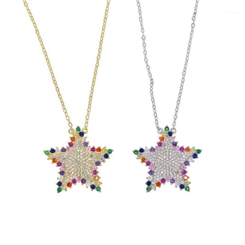 

Chains 2021 Style Gold Color Sparking Rainbow Cz Star Pendant Necklace For Women Lady Colorful Trendy Fashion Wedding Jewelry1