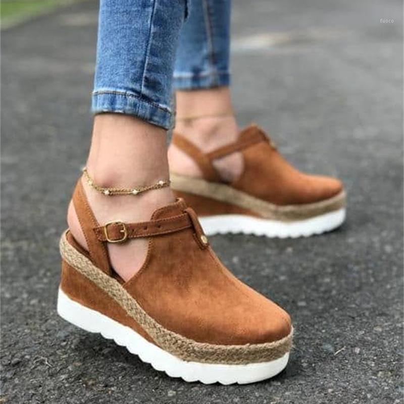 

2020 Women Flat Shoes Summer Solid Color Thick Bottom Women's Sandals Fashion Casual Style Women's Shoes1, Brown