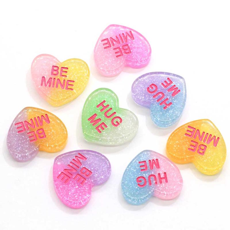 

Rainbow Gradient Glitter HUG ME Heart Resin Flatback Cabochon Scrapbooking For Phone Decor Embellishment DIY Accessories
