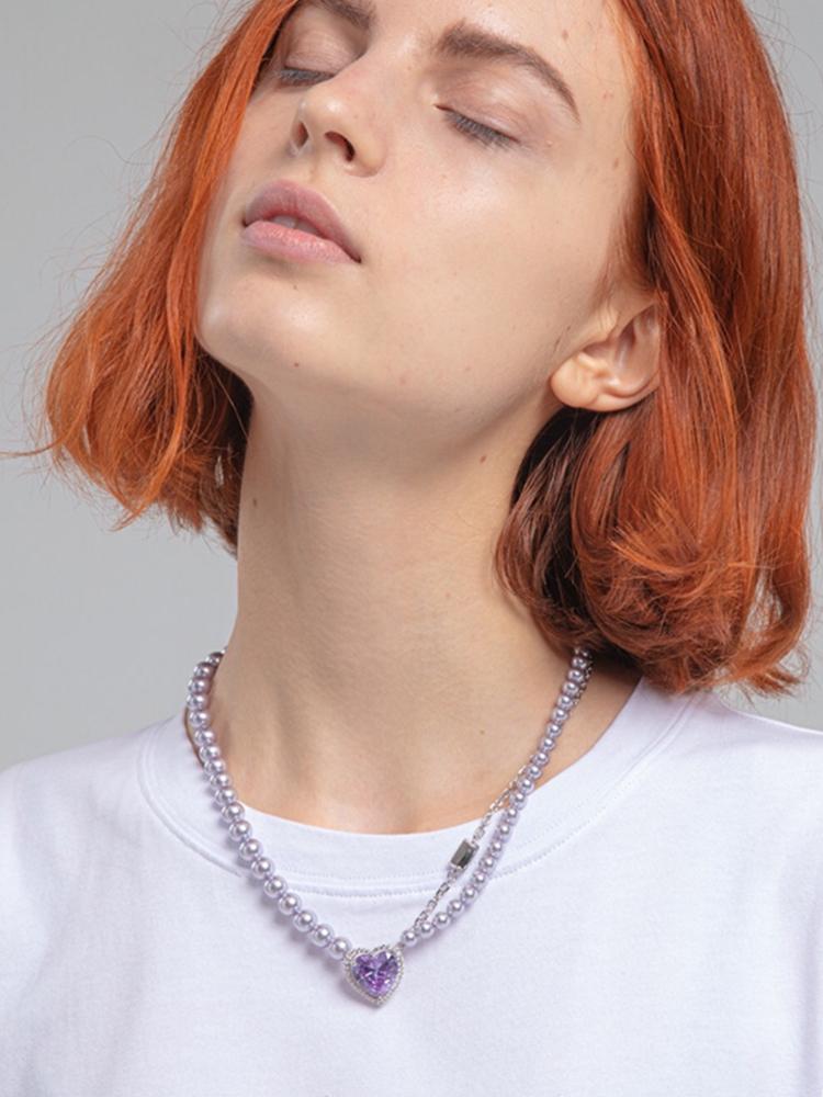 

HANGZHI 2020 New 51 E JOHN Personality Purple pearl gem Love Choker Necklace For Women Girls Party Jewelry