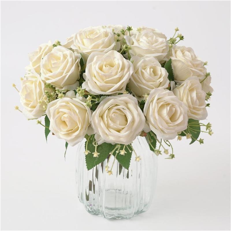 

9 Heads Artificial Rose Flowers Wedding Bride Holding Silk Fake Flower Bouquet Simulation Green Plant for Home Garden Decoration, Pink