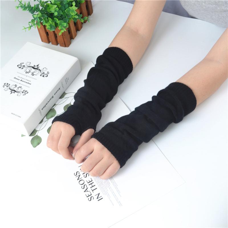 

Soft Stretchy Wrist Arm Hand Warmer Knitted Mittens Acrylic Thin Solid Color Gloves Anti-uv Air Conditioning Room Warm Sleeves