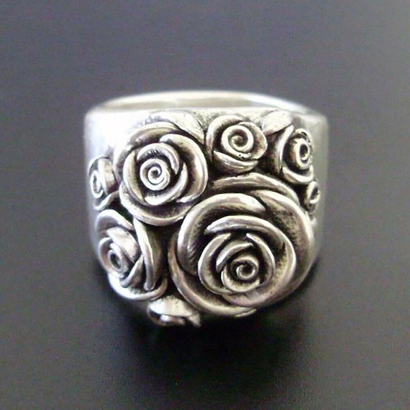 

New Retro Old Alloy Flower Women's Ring Fashion Vintage Electroplating Metal Flower Wedding Ring for Women Jewelry Wholesale