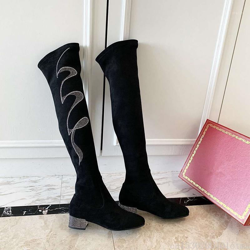 

Rhinestone Winter Over The Knee Boots Women Stretch Fabric Thigh High Sexy Woman Shoes Long Bota Feminina zapatos de mujer 20211, As show2