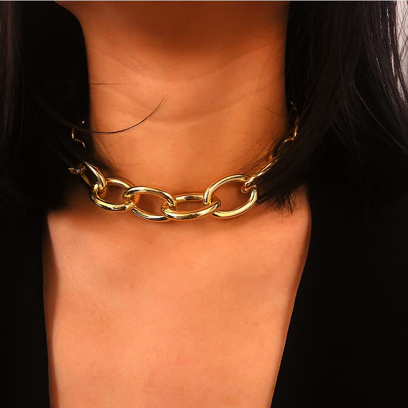 

Chokers Punk Miami Cuban Choker Necklace Collar Big Chunky Gold Color Hip Hop Thick Chain Women Personality Statement Jewelry, Golden;silver