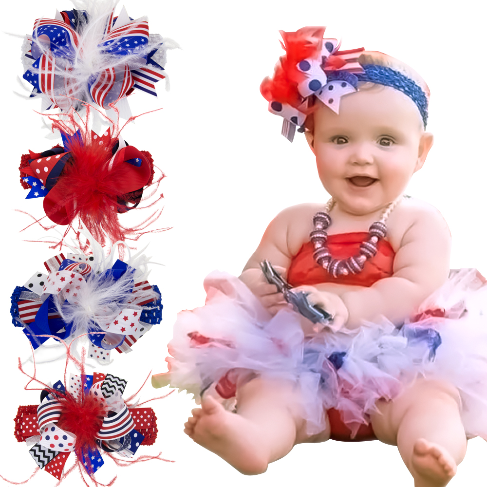 

Baby Headbands Feather US Independence Day Celebration Headband Girls Kids Hairbands Hair Accessories holiday Barrettes WKHA30, 4 colors