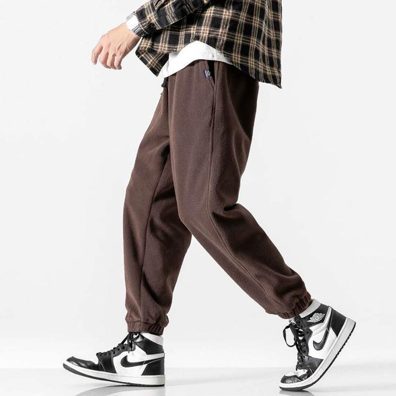 

New Arrival Sweatpants Men Harem Pants Elastic Waist Autumn Winter Trendy Fleece Warm Trousers Male Comfort Joggers Sports, Coffee 1045
