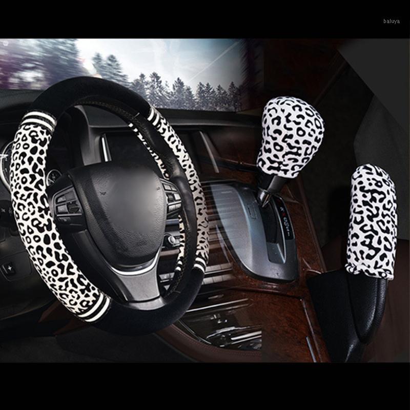 

14/"15" Plush Car Steering Wheel Cover Fluffy Leopard Pattern Cover with Optional Handbrake Gear Shift Accessories1