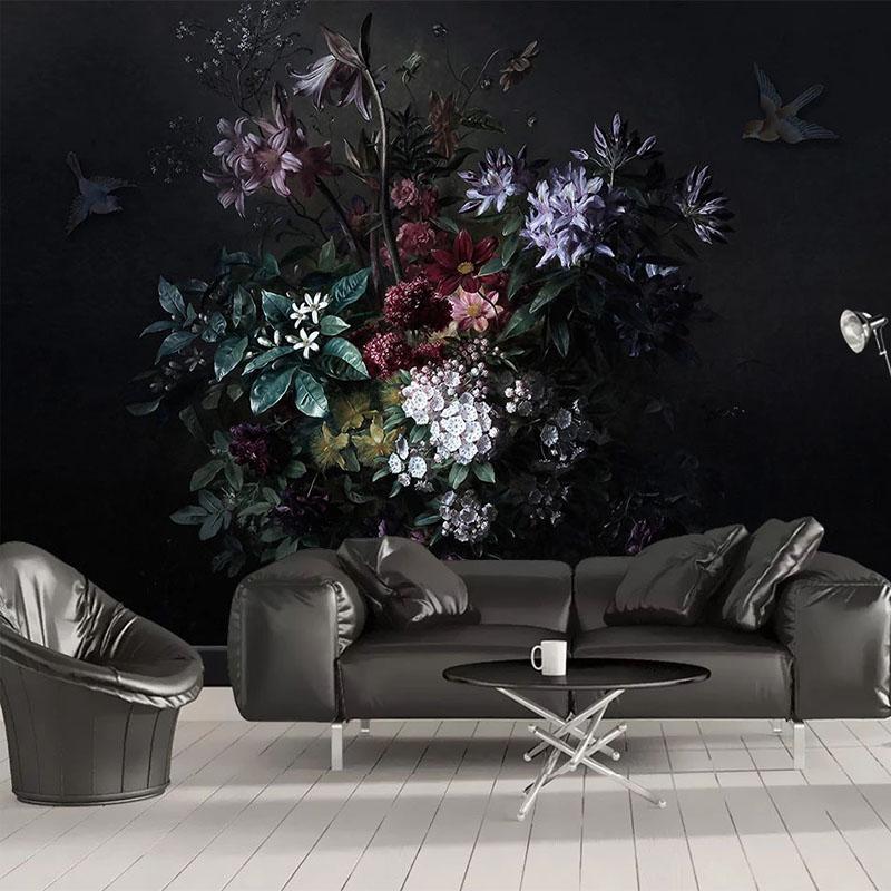 

Custom Mural Wallpaper 3D Lily Flower Black Background Wall Painting Living Room Bedroom Retro Frescoes Papel De Parede Sala 3 D, As pic