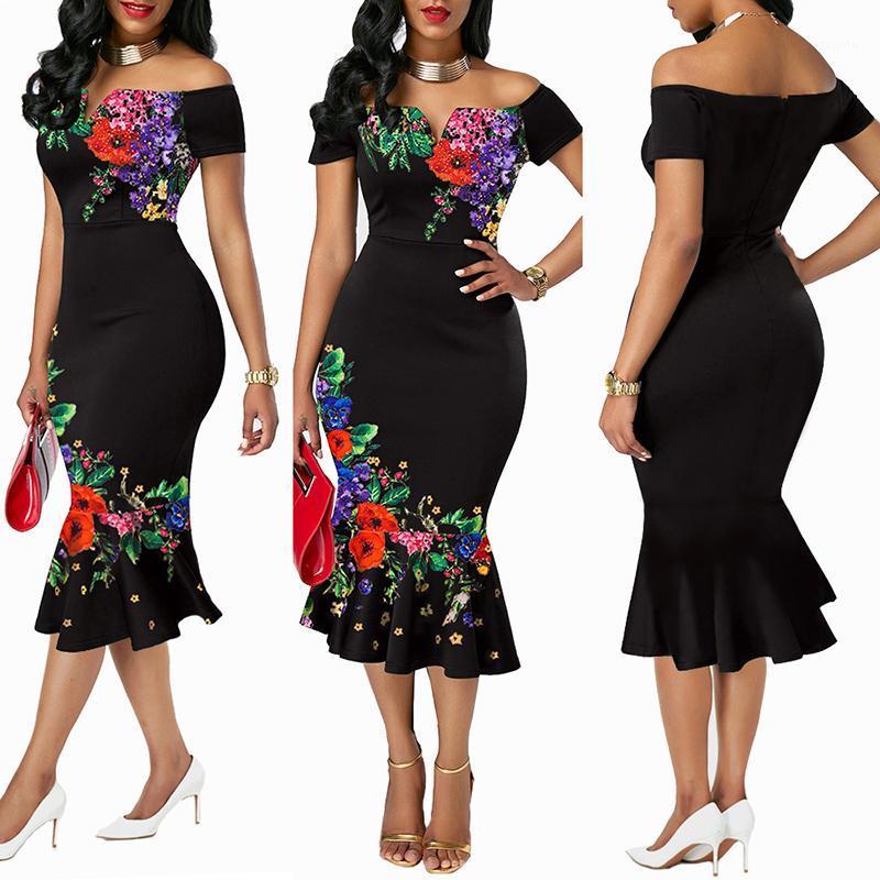 

Dashiki African Print Dresses For Women Evening Party Dresses Flower Cotton Dress Ladies Clothes Off Shoulder Sexy Dress1