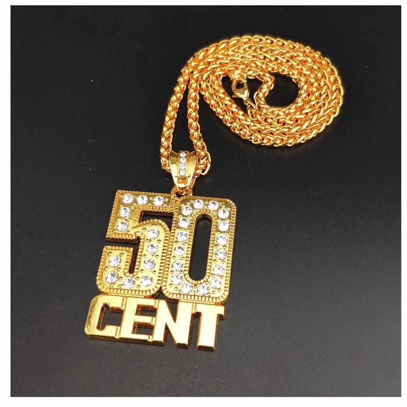 

Golden Iced Out 50 CENT Classic Big Pendant Necklace Metal Mens Hip Hop Jewelry Drop Shipping