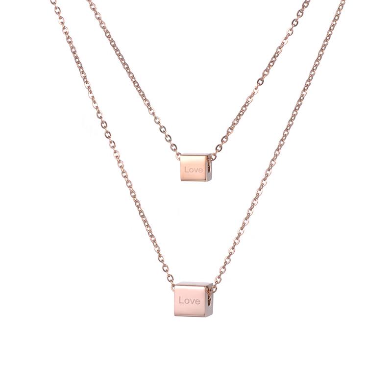 

Pendant Necklaces 2 Layers Stainless Steel Rose Gold Choker Necklace Love Letter Square Valentine's Day Present For Women N18276