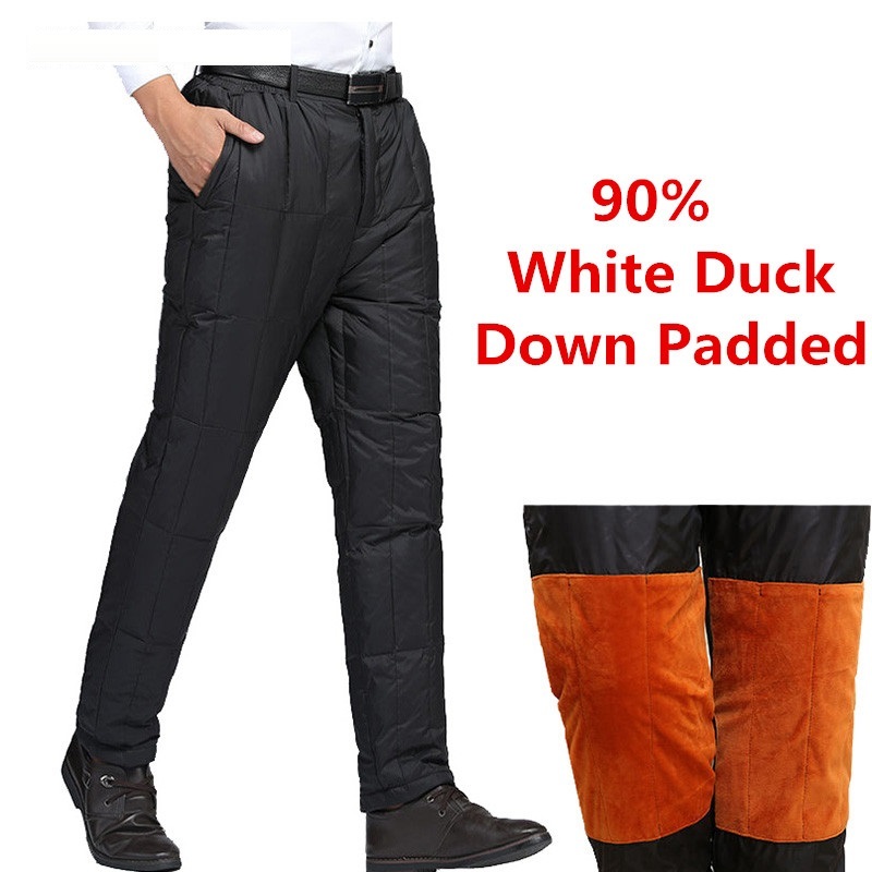 

2020 Winter Warm Men Padded Elastic Waistband Bands on Male Causal Waist Thicken Duck Down Pants of Large Size S-6xl Qpkt, Black