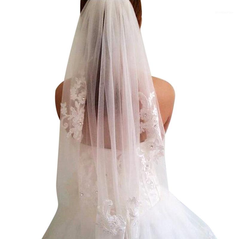 

Wedding Veils Bridal Veils Short One Layered Waist Length Beaded Diamond Applique White1