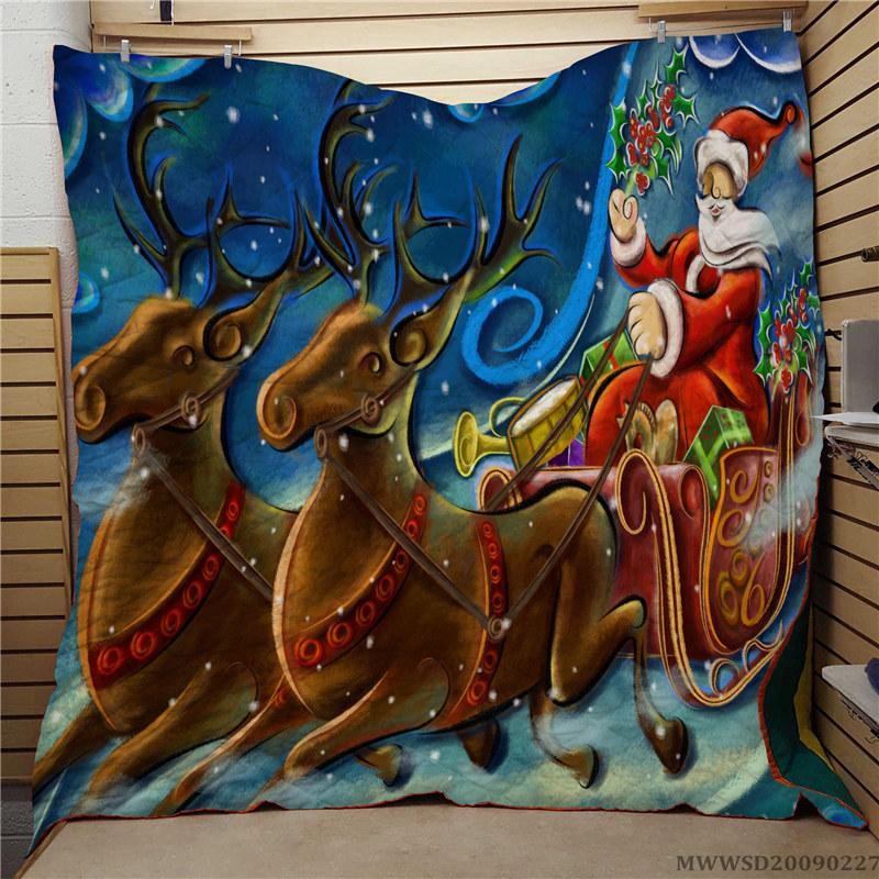 

Merry Christmas Santa Claus Print Quilt Soft Fashionable Modern Home Bed Set Bedroom Decor For All Seasons, 13