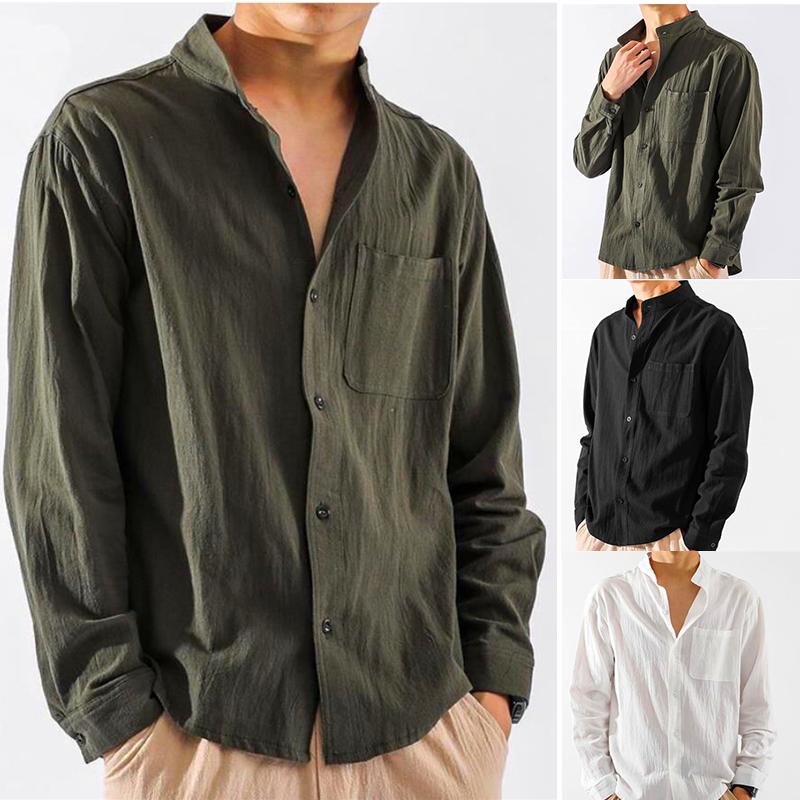 

Men's Casual Shirts For Men Baggy Tops Cotton Linen Cardigan Camisa Masculina Spring Autumn Harajuku Clothing Camisas De Hombre, White;black
