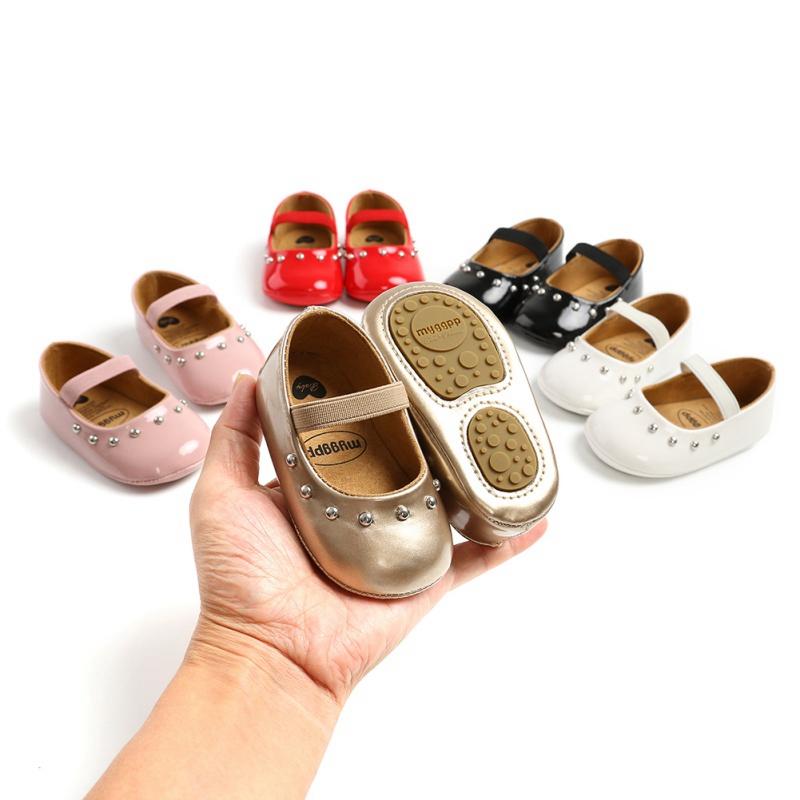 

Newborn Baby Anti-slip Shoes Kids Girls Rivet Princess PU Leather Shoes Soft Sole Non-slip First Walkers