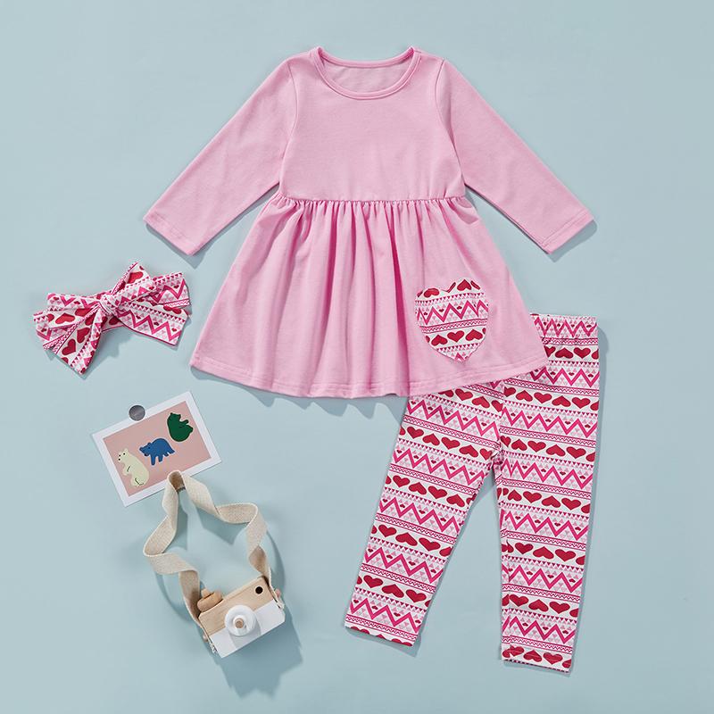 

Clothing Sets Toddler Kids Girls 3 Pieces Outfit Long Sleeve Round Neck Tops Heart Print Pants Neckerchief Valentines Day Suit, White