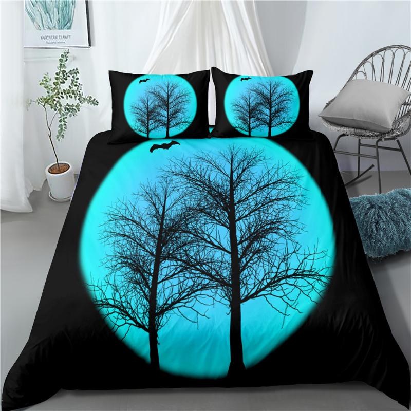 

Dark Moon Night Bedding Set Moon and Forest Pattern 3D Printed Color Duvet Cover Set Bedclothes Pillowcases Multi Size, As picture