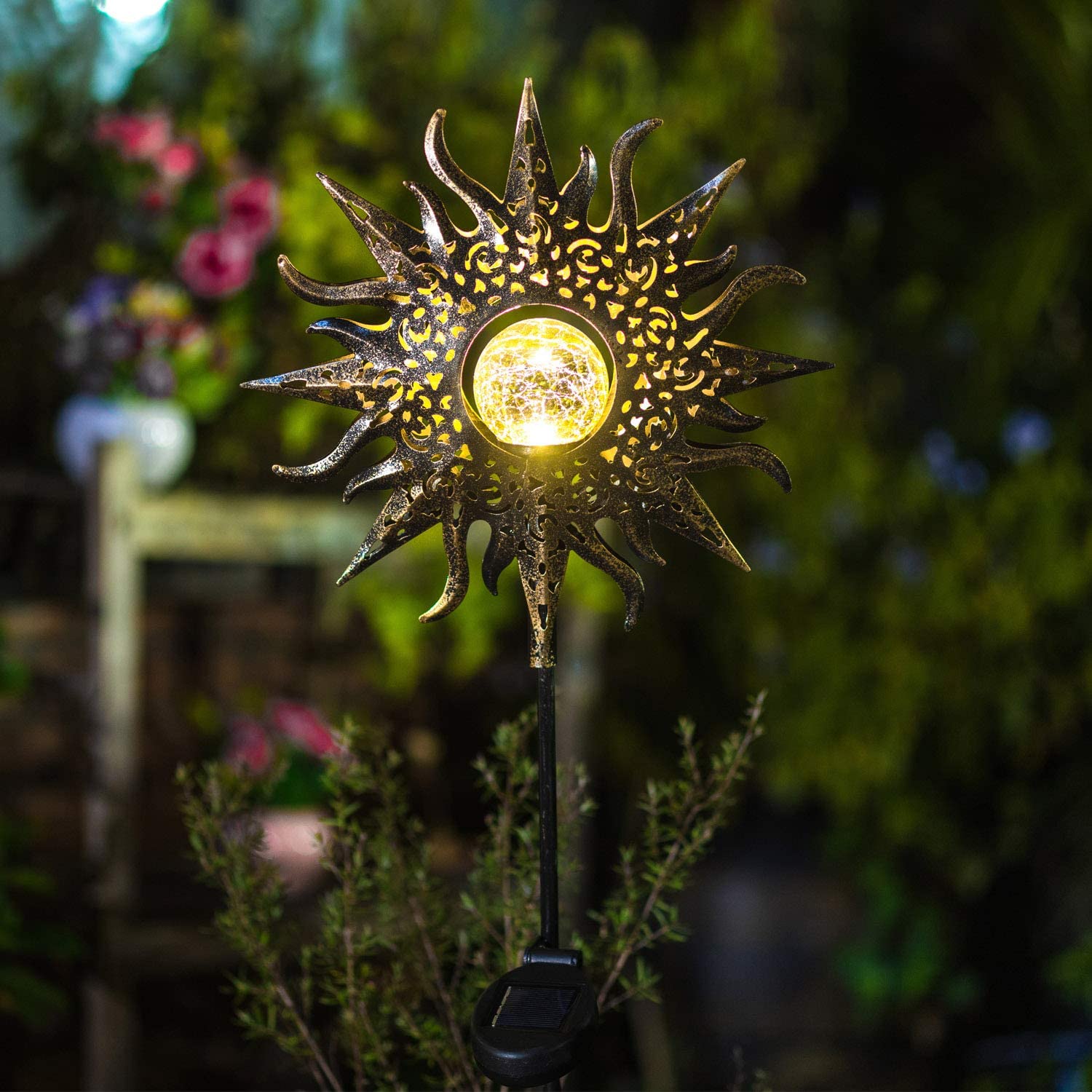 Sun Solar Lights Garden Outdoor Waterproof Metal Decorative Stakes for Walkway Yard Lawn Patio Garden Decoration DEC623-image-625703791