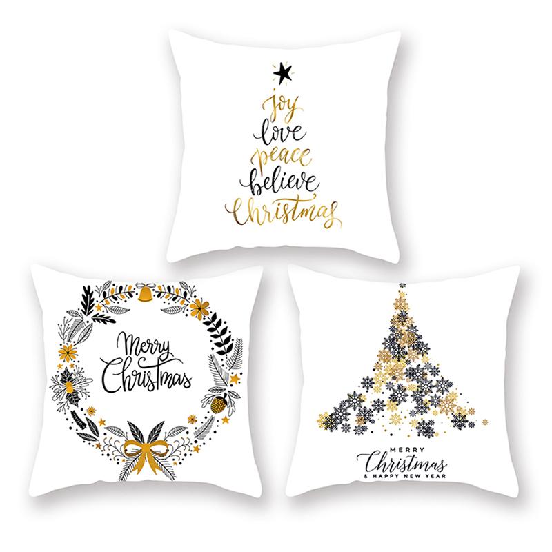 

Gold Merry Christmas Tree Snowflake Garland Cushion Cover Xmas Decor For Home Decor For Christmas Ornaments Gifts, Letter