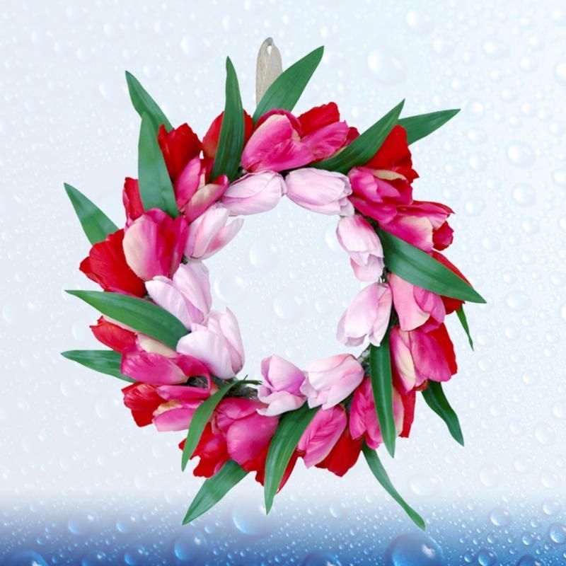 

1Pc Simulation Flower Wreath Tulip Garland Wedding Decoration Party Supplies for Door Wall Showcase Decor (Rosy)1