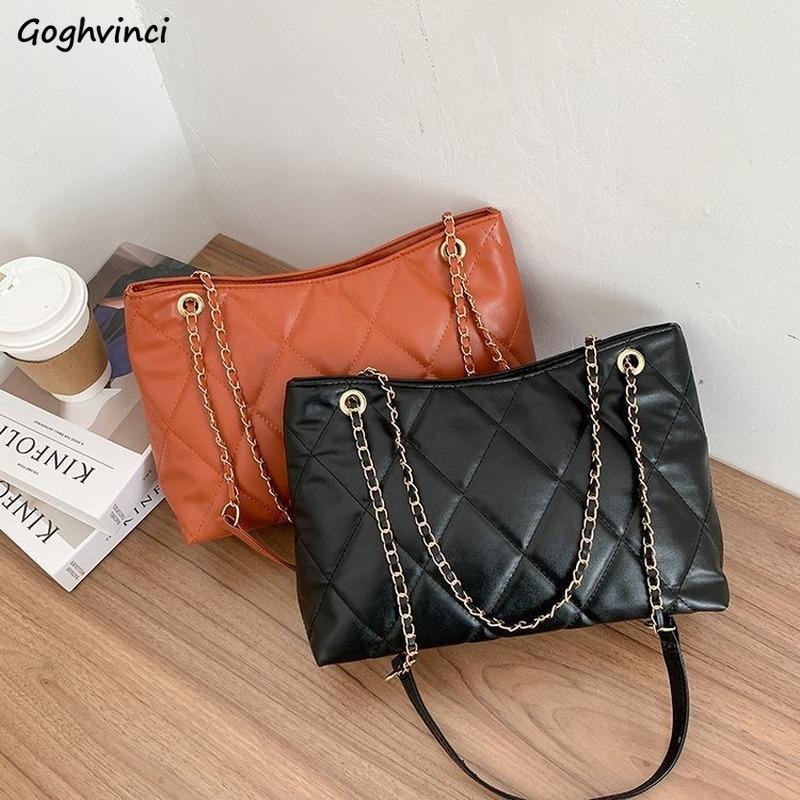 

Shoulder Bags Fashion Women PU Leather Quilted Bag Female Luxury Designer Handbag Chain Diamond Lattice Retro Large-capacity, Black