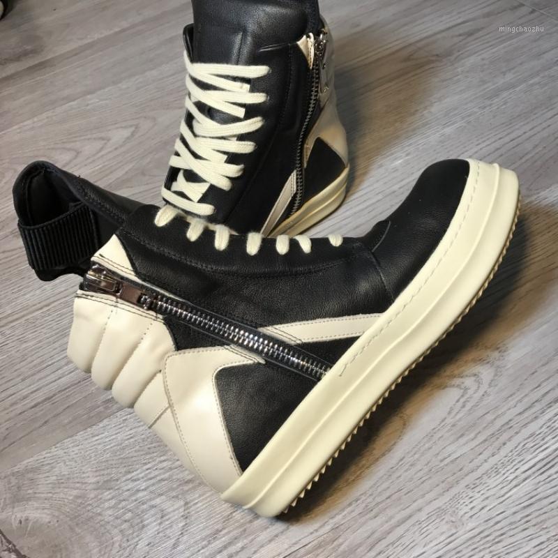 

Men Shoes Ankle Luxury Trainers Thick Platform Cow Leather Boots Lace Up Casual Sneaker Zip Flats Lovers High Top Shoes Big Size1, Beige