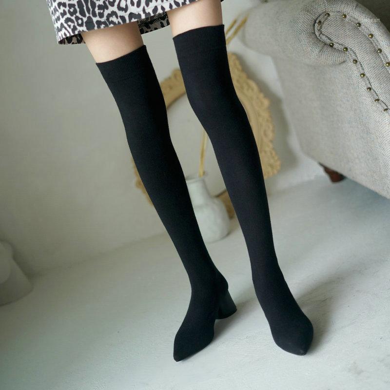 

Sexy Lady Over the Knee Boots Pointy Toe Heels Stockings Boots High Stretch Slim-fit Thigh-high High Heeled Ladies Shoes1, Black