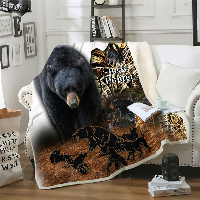 

CLOOCL Blankets Animal Bear Hunting Beast 3D Print Sofa Travel Throw Blanket Teens Plush Quilt