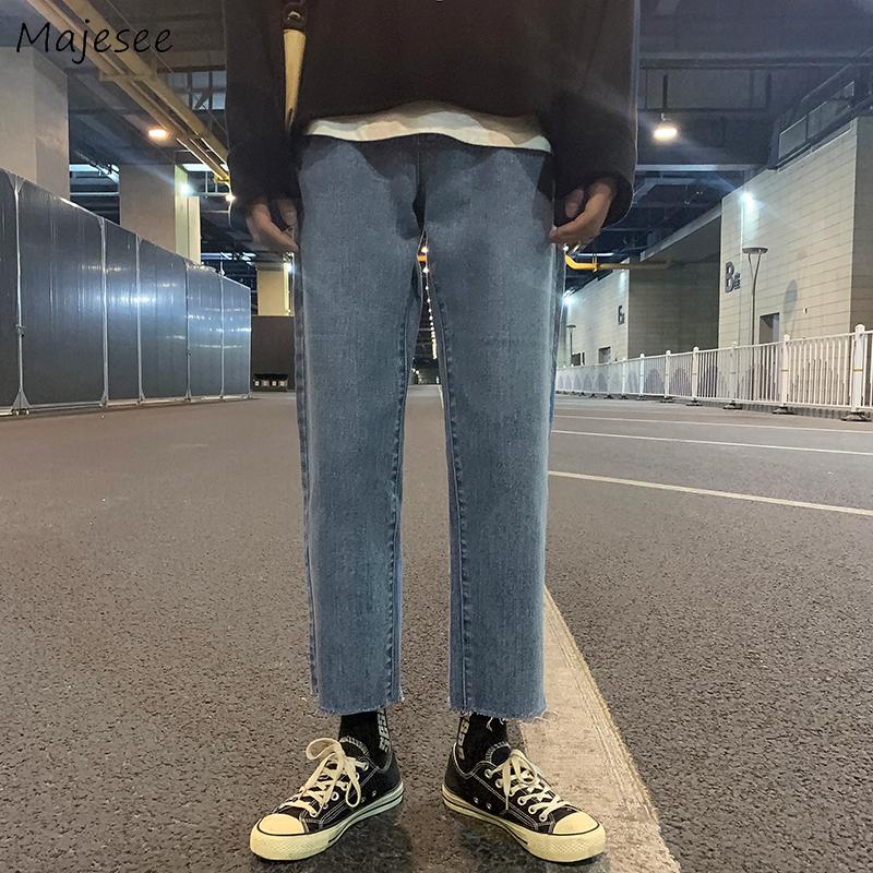 

Men Jeans Solid Denim Straight Loose Big Size 3XL Fur-lined Zipper Retro All-match Students Streetwear High Quality Casual Daily