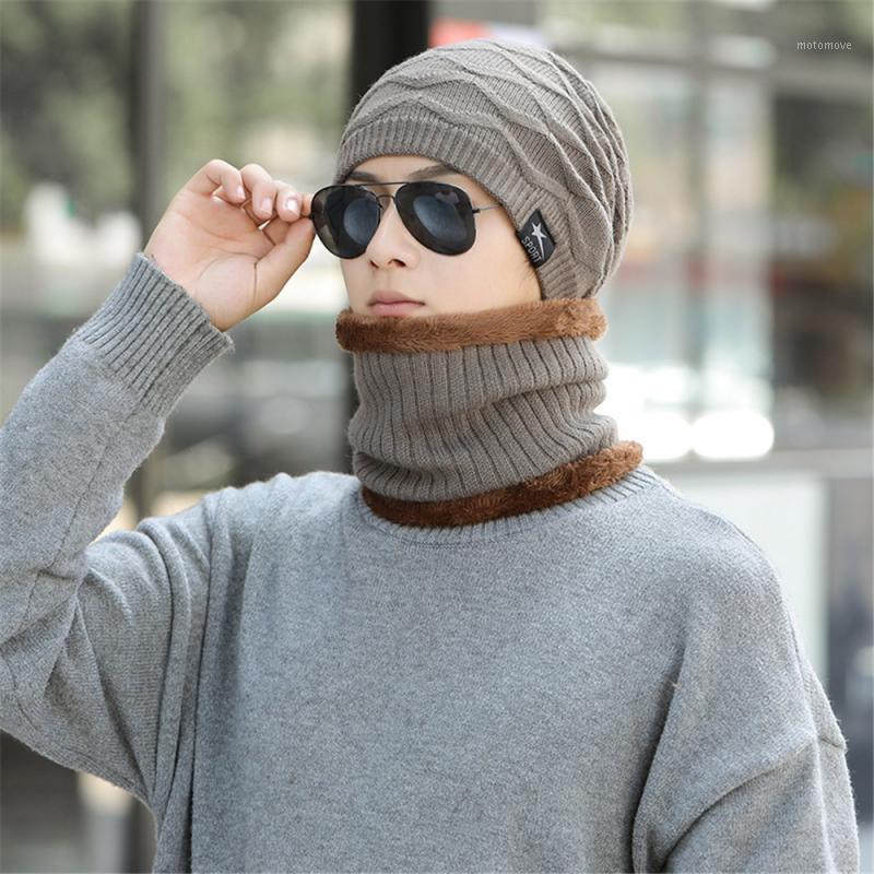 

Ladies/Mens Winter Warm Women Wooly Thick Knit Hat And Scarf Set Woollen Ski Cap Warm Brimless Fur Bonnet Men's Cap1