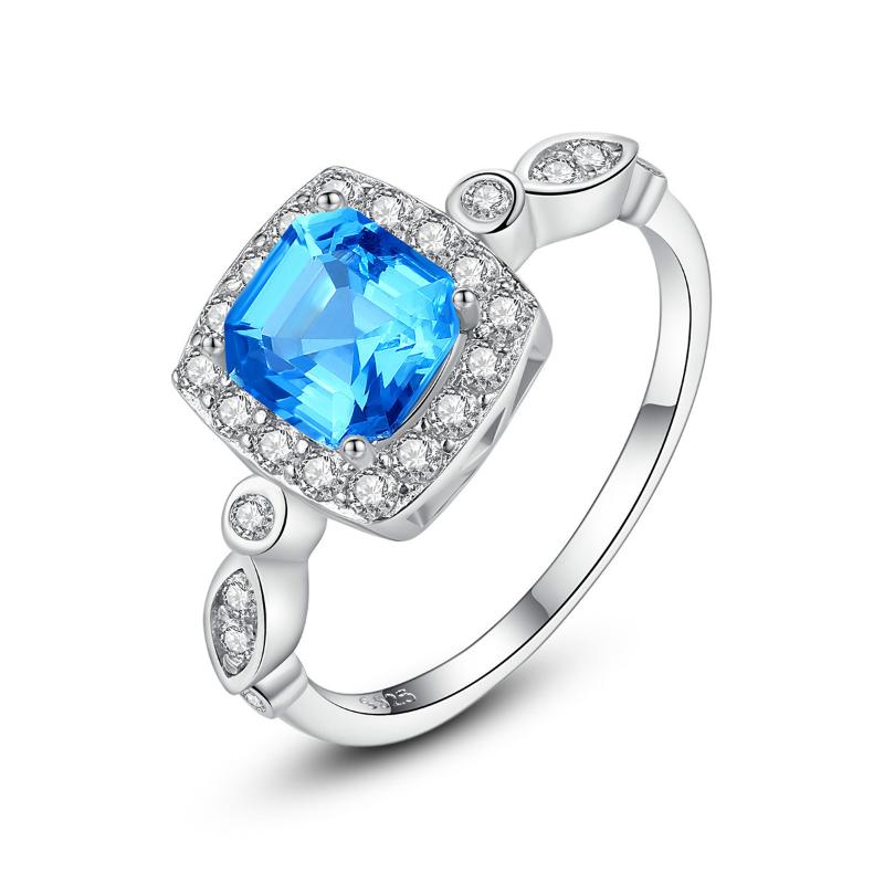 

Fashion 925 Solid Sterling Silver Aquamarine Gemstone Wedding Engagement Diamonds Ring Women Fine Jewelry Gifts Wholesale