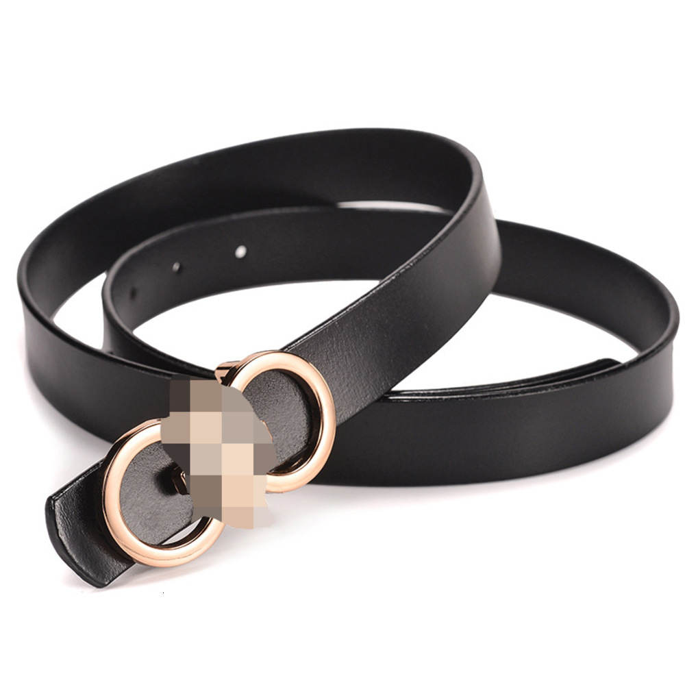 

Leather belt women's leather fashion cowhide leather smooth buckle thin belt casual wide Korean women's decoration, Black