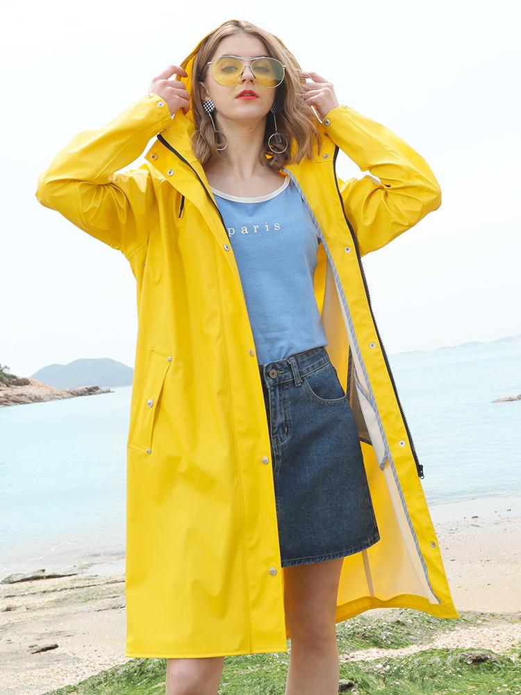 

Waterproof Yellow Women Rain Jacket Cover Wet Weather Gear Men Rainwear Reusable Fashion Impermeable Veste Pluie Raincoat EB50YY