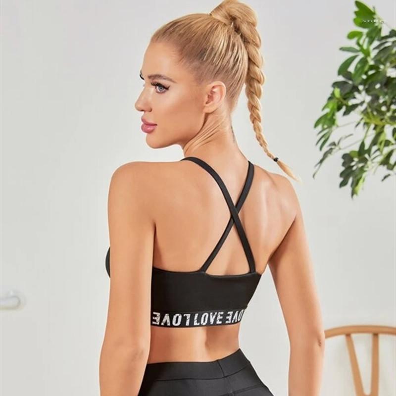 

Light Support Contrast Letter Tape Criss Cross Back Sports Bra Nude slim fit gym running sports and leisure bra1, Black