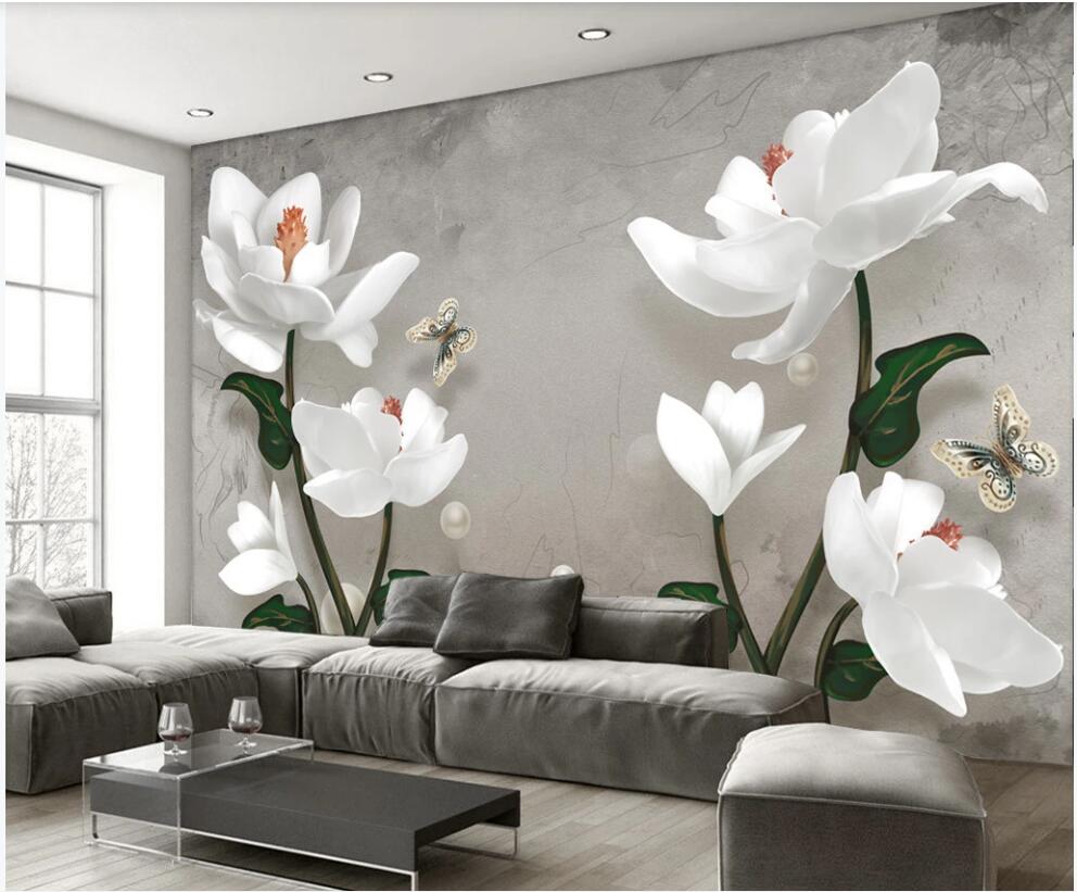 

3d wall paper custom photo mural on the wall European modern embossed magnolia flower Home decor 3d wall murals wallpaper in the living room, Non-woven wallpaper