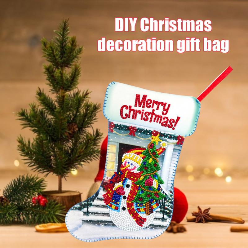

Snowman Hanging Sock Pendants Diamond Painting Mosaic Ornaments Candy Gift Bags Kids Candy Bag Snowman Deer Pocket